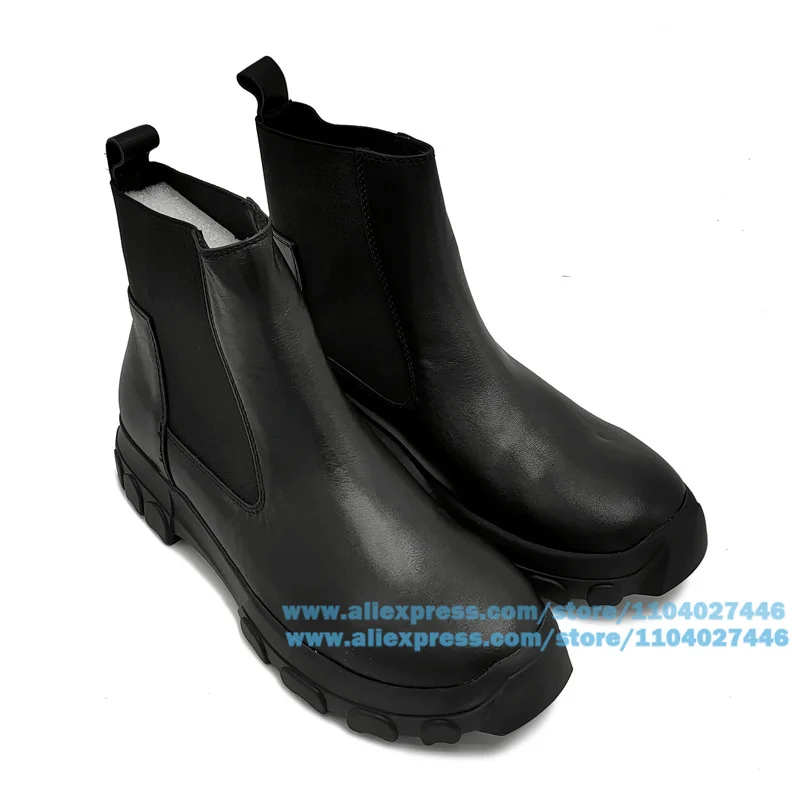 Botas de piel de vaca de suela gruesa para hombre, botas altas informales y a la moda, zapatos hechos a mano a la moda para primavera con aumento de altura