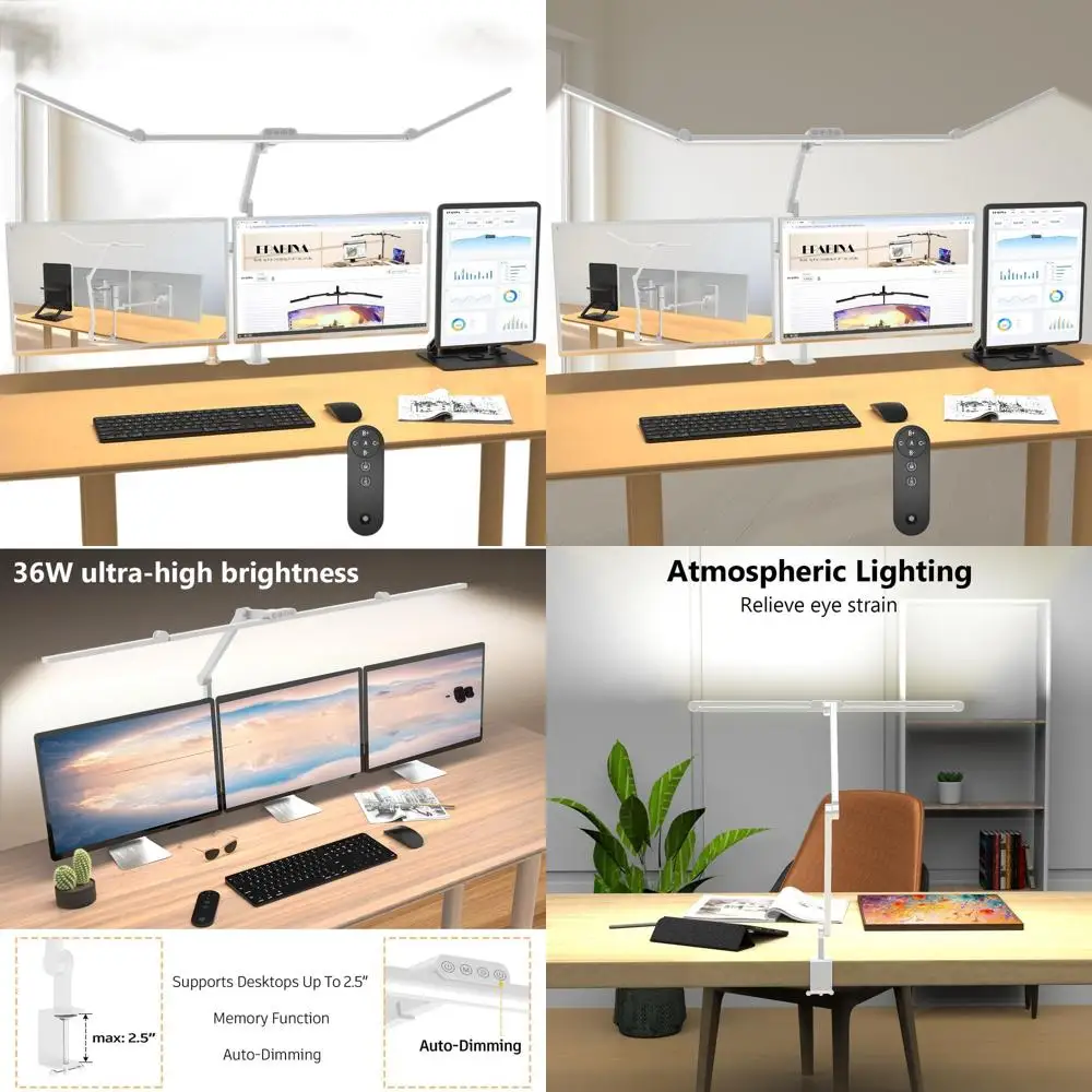 

Регулируемая светодиодная настольная лампа с креплением на стол и пультом ДУ для дома, офиса и компьютерных мониторов