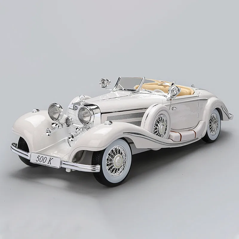 1:18 Mercedes Benz 1936 500K modello di simulazione in miniatura pressofuso in lega di auto d'epoca, decorazione statica per adulti, giocattoli per ragazzi, regalo per adulti