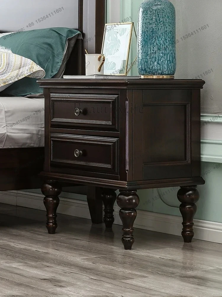 

American retro all-solid wood bedside table small apartment European bedroom storage bedside table simple