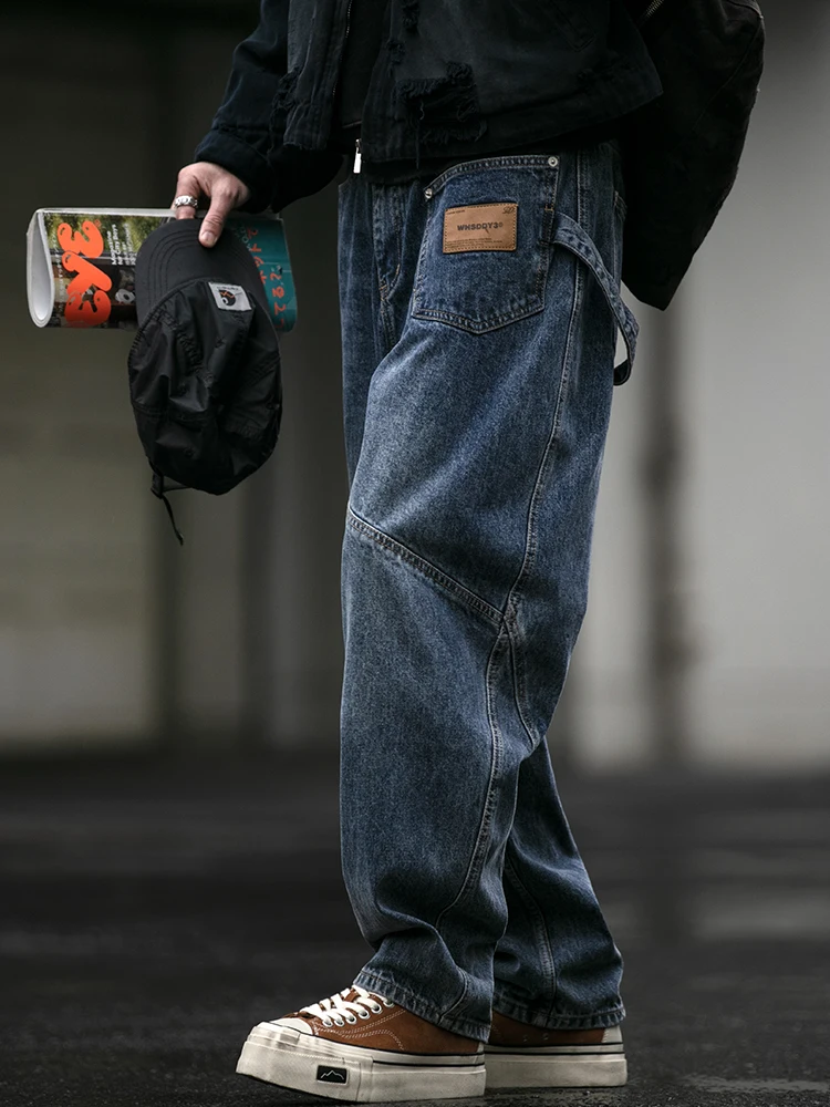 

Retro American 3 Ounce Waed Men's Jeans Loose Wide Leg Micro Cone Knife Waist Straight Casual Trousers Youth Faion