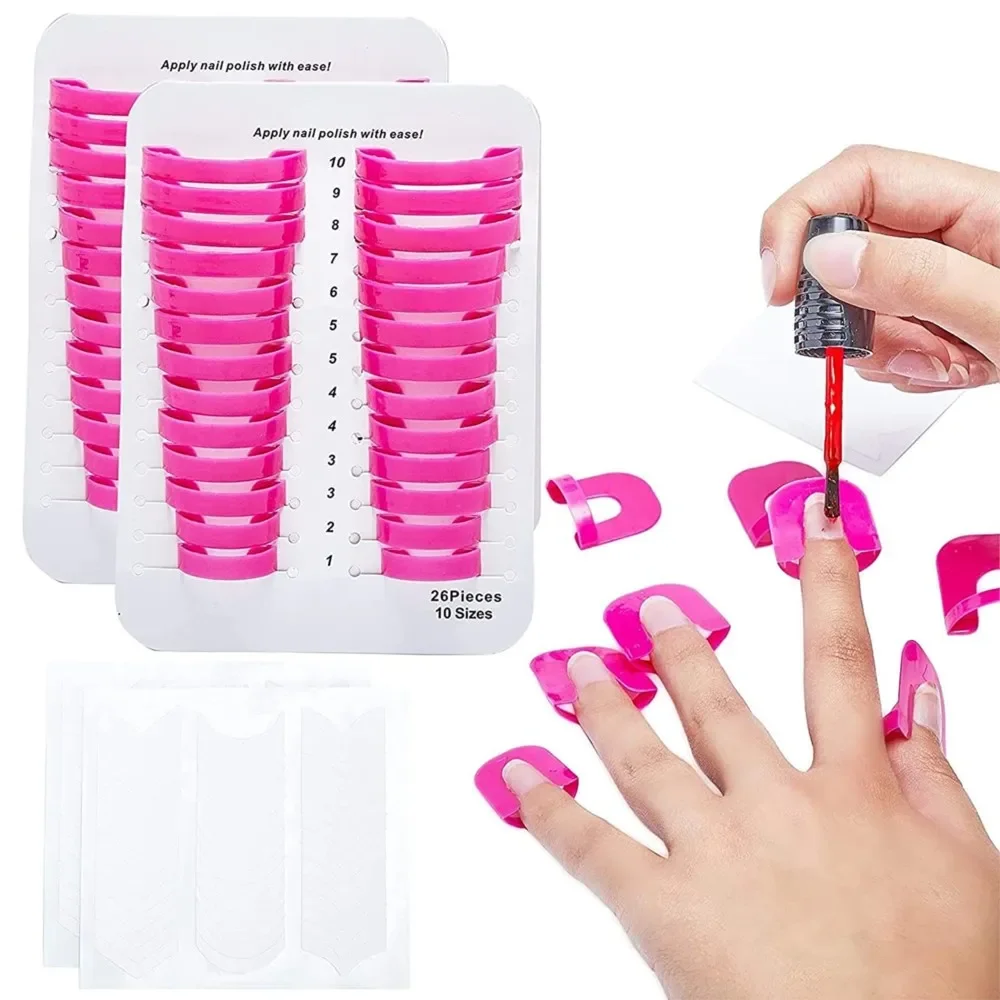 26pcs Nail Polish Protector Anti Overflow Clips 10Sizes Reusable Nail Holder for Spray Gun/Painting U-Shape Nails Protector Tool