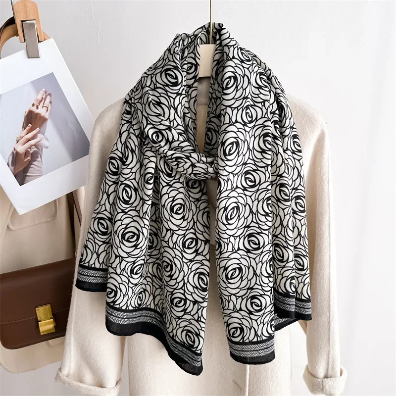 Autumn Winter Fashion Luxury Scarves for Women Soft Warm Scarf Cotton Linen Printed Geometric Large Wrap Bufandas Muslim Shawls