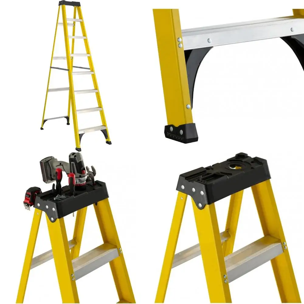 

Heavy-Duty Fiberglass Step Ladder with 12-Foot Reach and 250-Pound Capacity for Home and Industrial Use