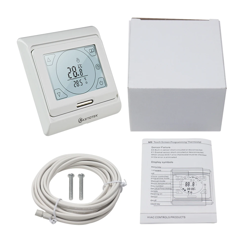 AC 16A 230V Eletric Tầng Làm Nóng Bình Giữ Nhiệt Hệ Thống Bộ Điều Khiển Nhiệt Độ Kỹ Thuật Số Phòng Không Màn Hình LCD Có Đèn Nền Màn Hình Cảm Ứng + Tặng Dây Cáp