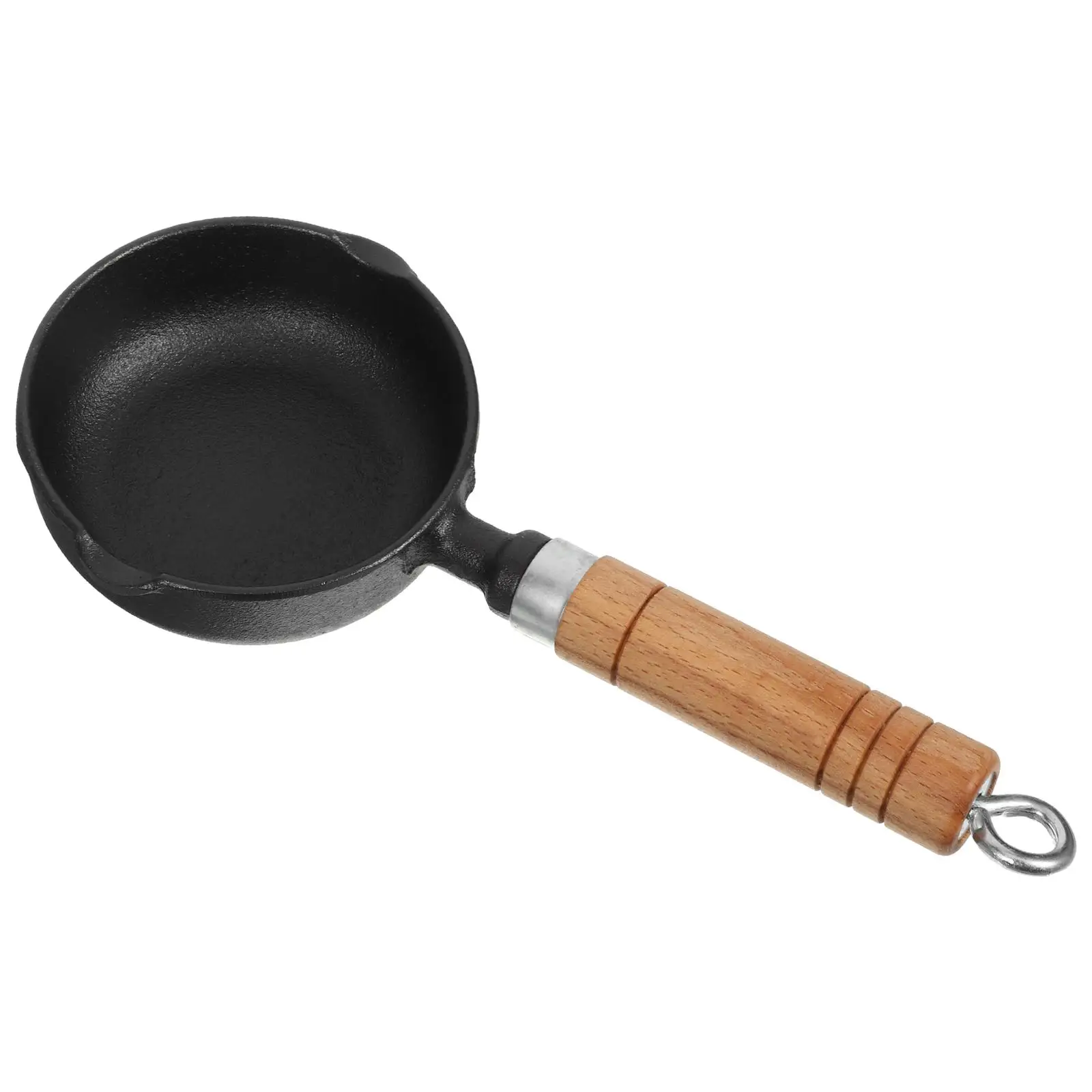 

Cast Iron Sauce Pan Small Wok Pour Oil Pot Basting Wood Spout Mini Cooking Lid Metal Kitchen Tool Non Stick Deep