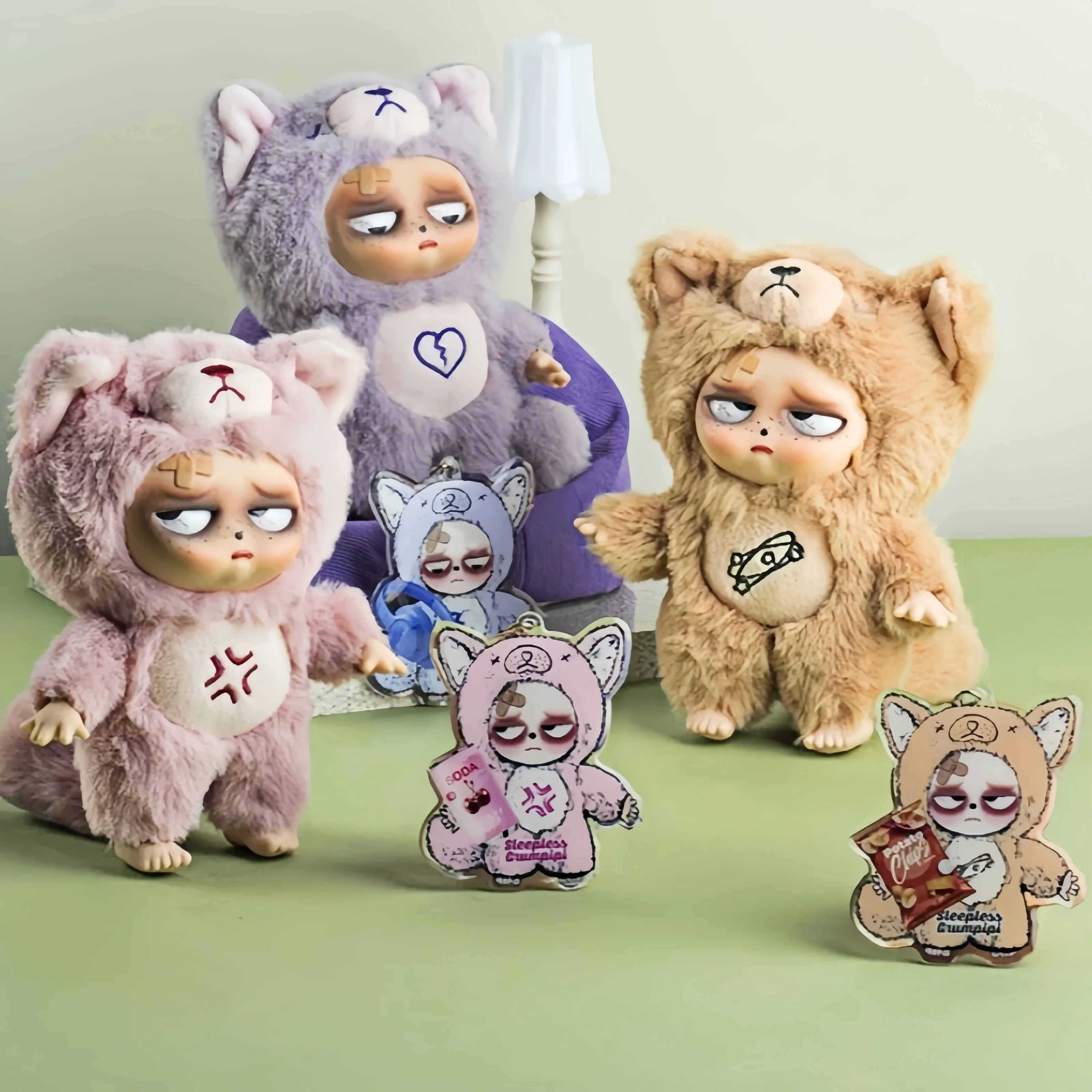 

Genuine Sleepless Grumpipi Series Blind Box Anime Figure Kawaii Vinyl Face Plush Bag Pendant Decoration Model Toy Birthday Gift