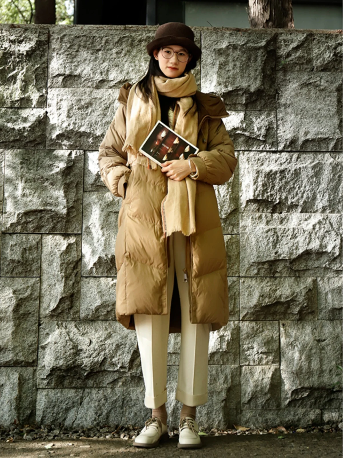 

Утепленное пуховое пальто с капюшоном Artsy, кофейного цвета, свободного кроя, средней длины, женское зимнее пальто из полиэстера на молнии