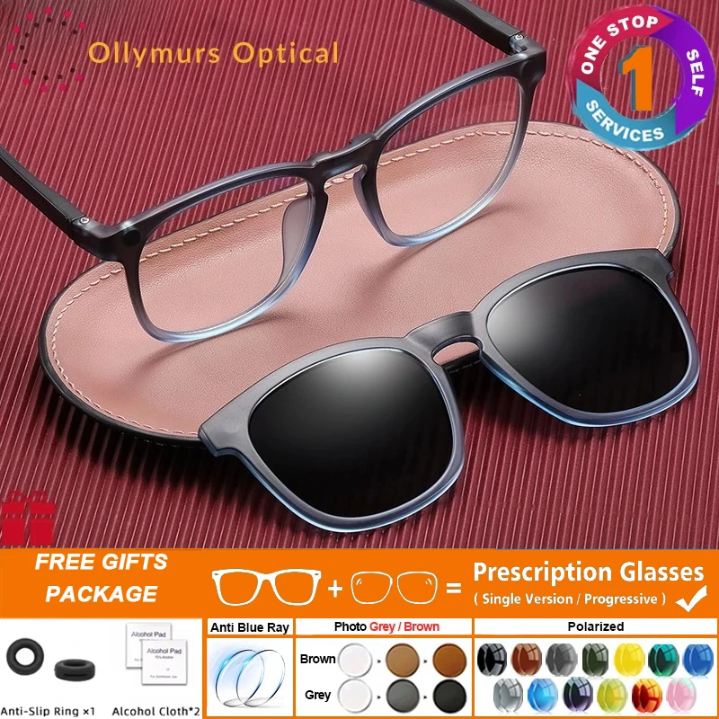 

OLLYMURS Magnetic Clip On Prescription Optical Myopia Glasses Fashion Square Outdoor Driving Polarized Sunglasses Women 95916