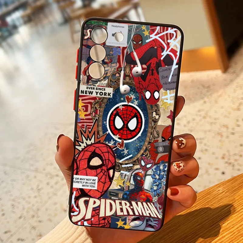 Marvel Hero Spider Man For Samsung S23 S22 S21 Ultra S20 FE S10 S9 Plus Lite 4G 5G Frosted Translucent Phone Case Cover