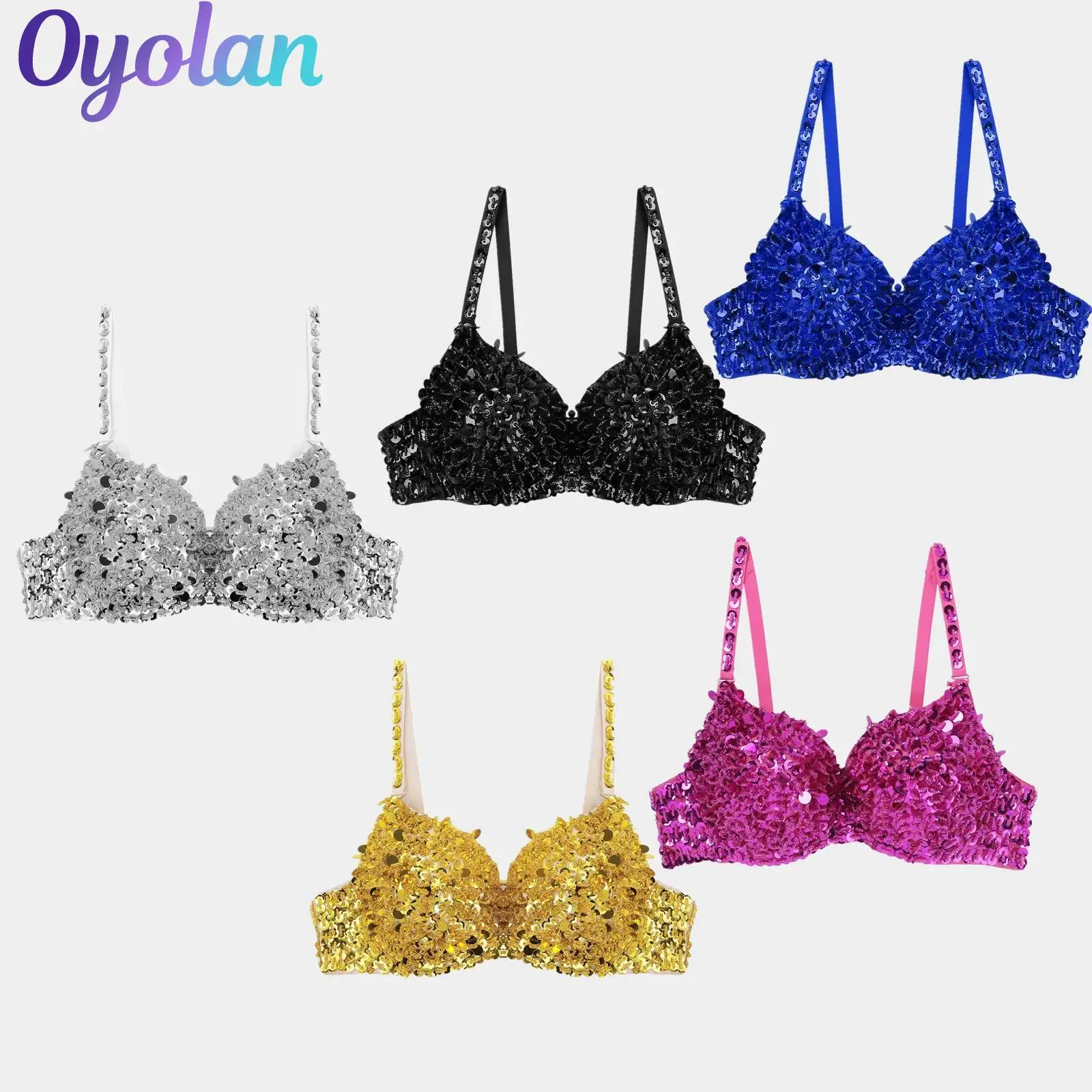 

Women’s Bra Top Bustier for Belly Dancing Sparkle Sequins Beading Padded Padded Brassiere Boho Festival Bellywood Rave Costume