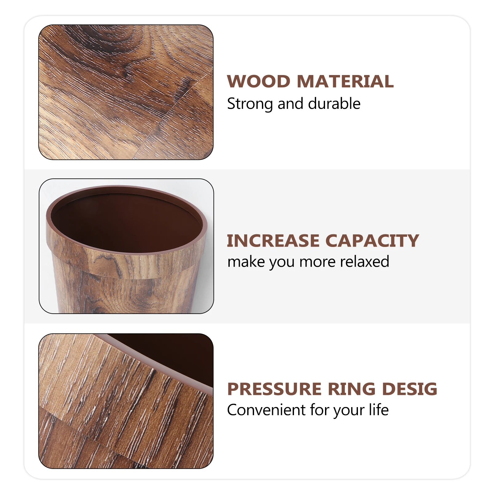 

Retro Wood Grain Trash Can Garbage Bin Wastebasket Kitchen Plastic Container Small Storage Home PP Material Durability Daily