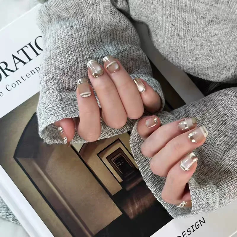 10pcs Handmade Nails - Premium Cat's Eye Gradient Chinese-Style Luxury Gold-Toned Press-On Nails, Perfect as Gifts for Women