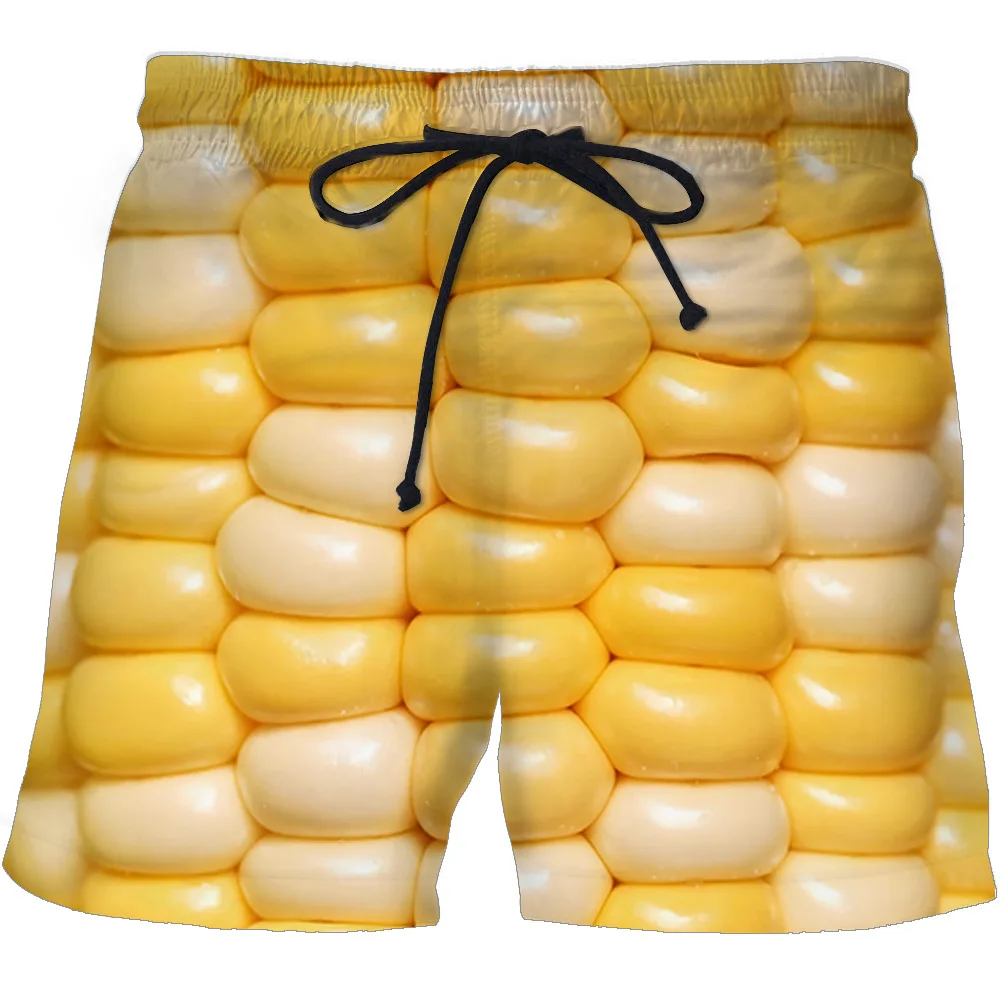 Summer Funny Corn Hawaiian Beach Shorts Maize 3D Print Men Casual Surfing Board Shorts Oversized Swimwear Trunks Kids Clothing