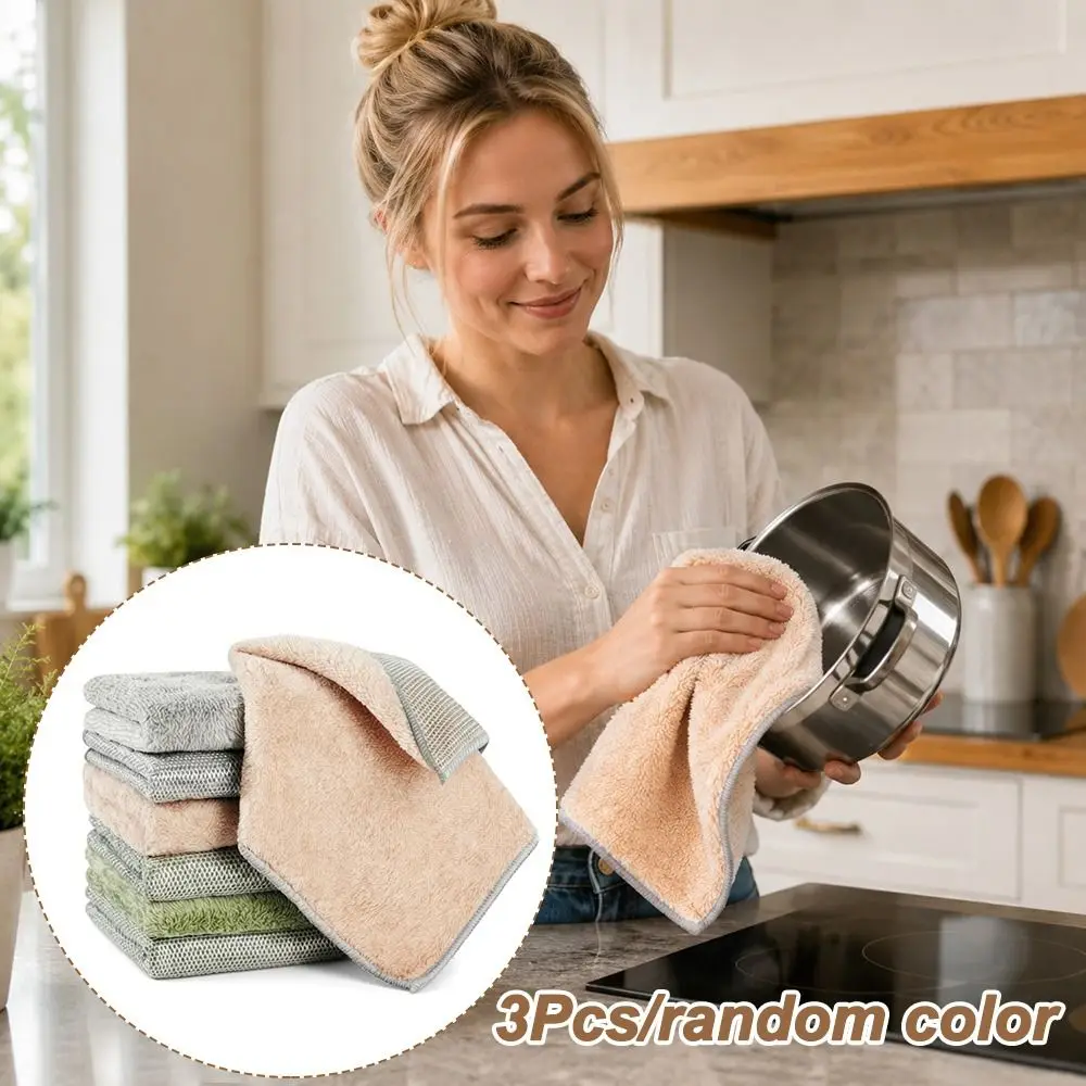 3Pcs Portable Silver Thread Dish Cloth Double Sided Washable Pot Pan Scrubber Remove Oil Reusable Dish Rag Kitchen Supplies