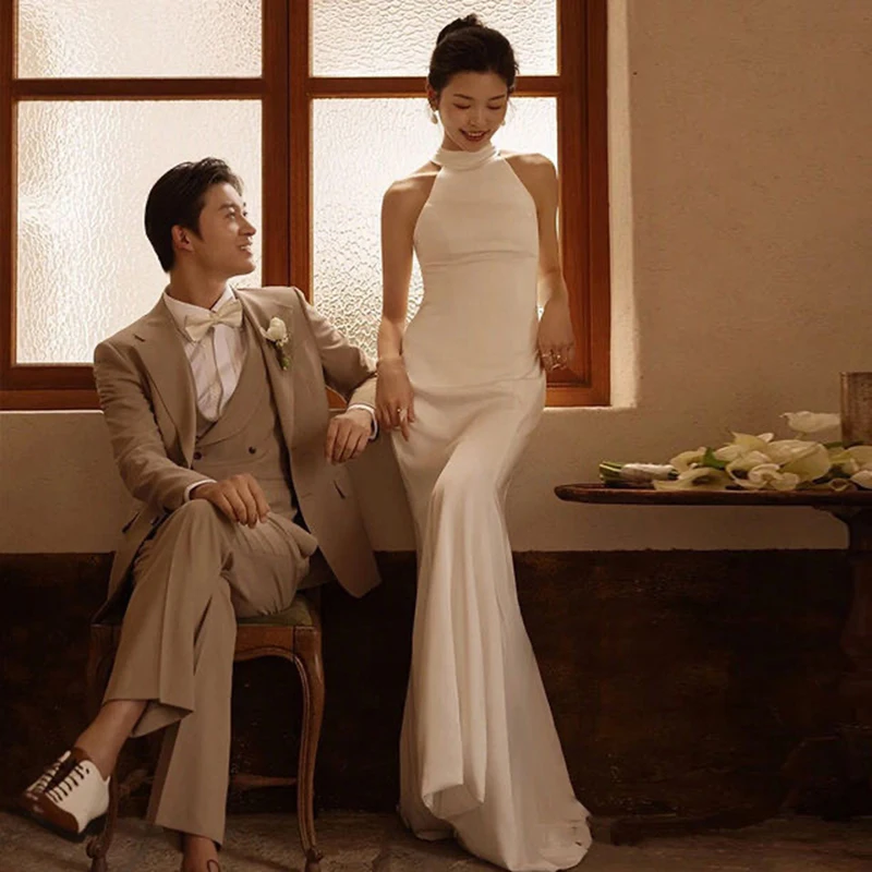 

Новое роскошное атласное свадебное платье 2024 года с шлейфом для входа, белое, для невесты, для гостей, для фотосессий на открытом воздухе