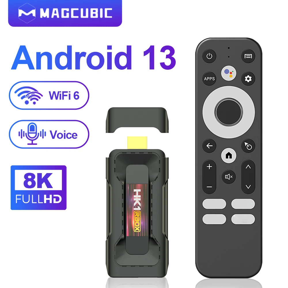 Transpeed Android13 Mini TV Stick 8K Video Decoding RK3528 Quad Core ARM Cortex A53 HDR10+ Voice Remote WIFI 6 BT5.0 TV BOX