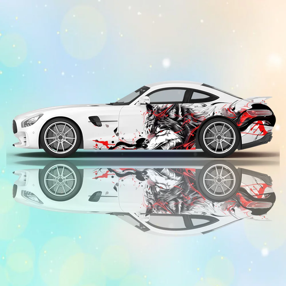 Blue Line Lightning Wolf Car Vinyl Wraps Decal Self-adhesive PVC Sticker Suitable for Trucks SUV Decoration Auto Accessories