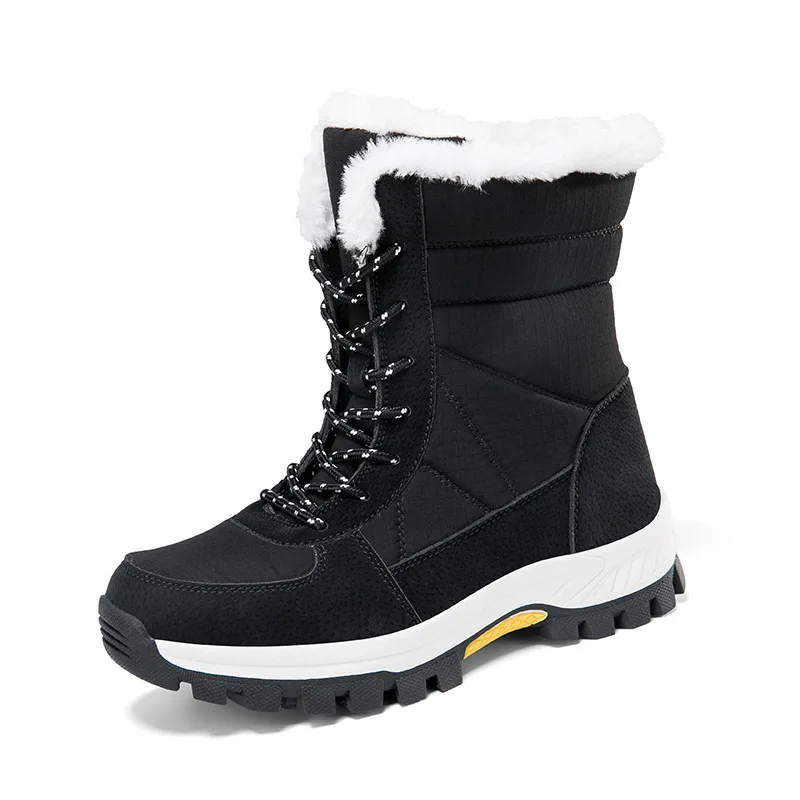 High quality ankle length cotton snow boots for women waterproof new 2024 winter outdoor fur plush warm walking shoe black white
