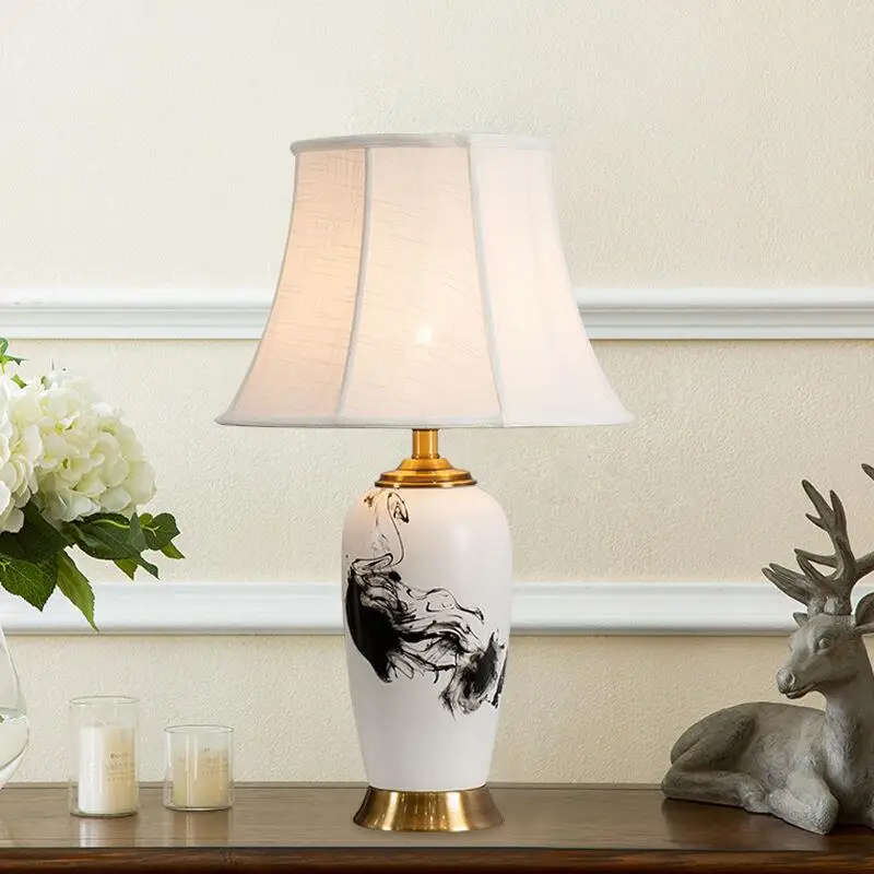 Retro Ceramic Table Lamp Bedside Lamps For The Bedroom Living Room Decoration Study White Desk Lamp Ink Painting Light Fixture