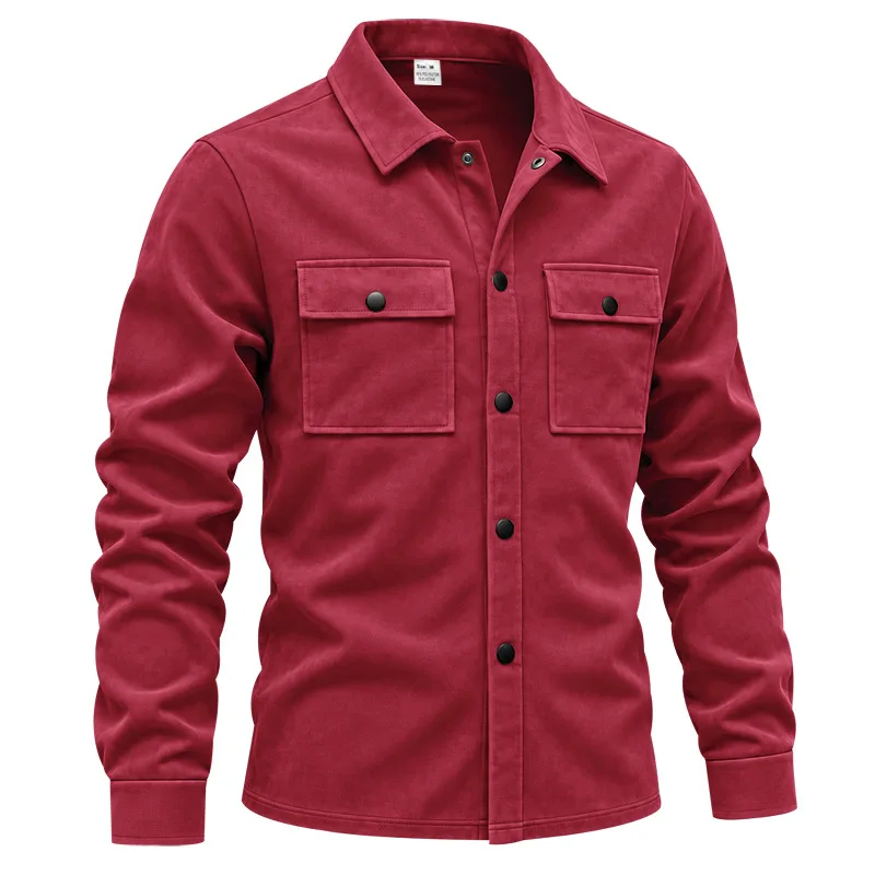 Herren-Wildlederhemdjacke, Air-Layer-Strickjacke mit Revers und Doppeltaschen, Langarmjacke – Detail 16