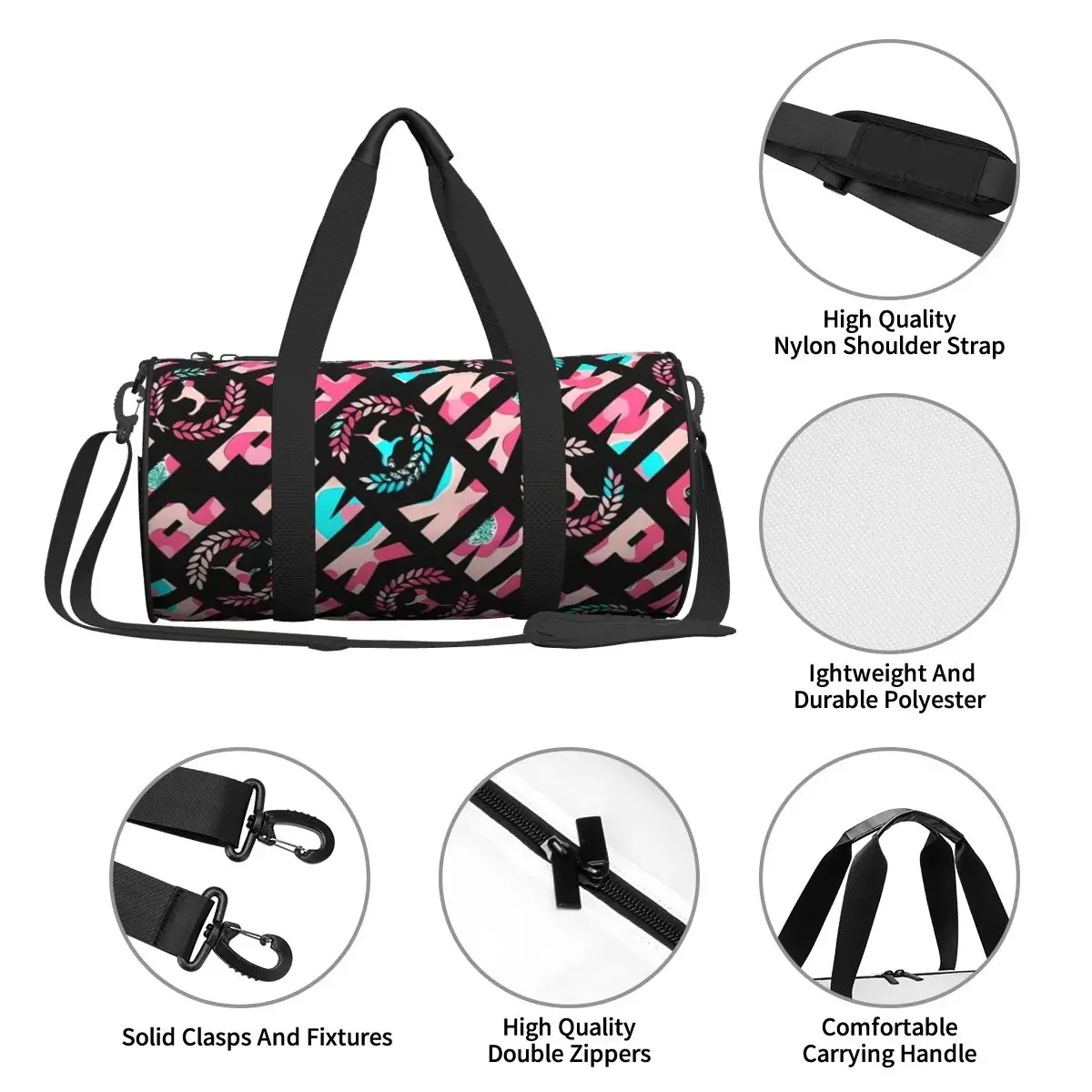 Love Pink Sports Bags Secret Wallpaper Travel Training Gym Bag Gym Accessories Retro Handbags Couple Oxford Fitness Bag