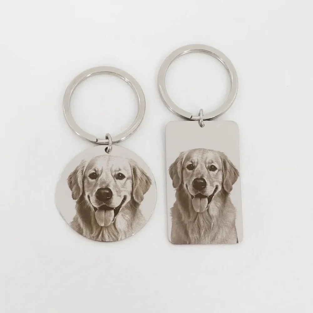 Custom Photo Portrait Engraved Keychain Personalized Pet Dog Image Custom Keychain Round-square Doublesided Keychain Family Gift - view 5