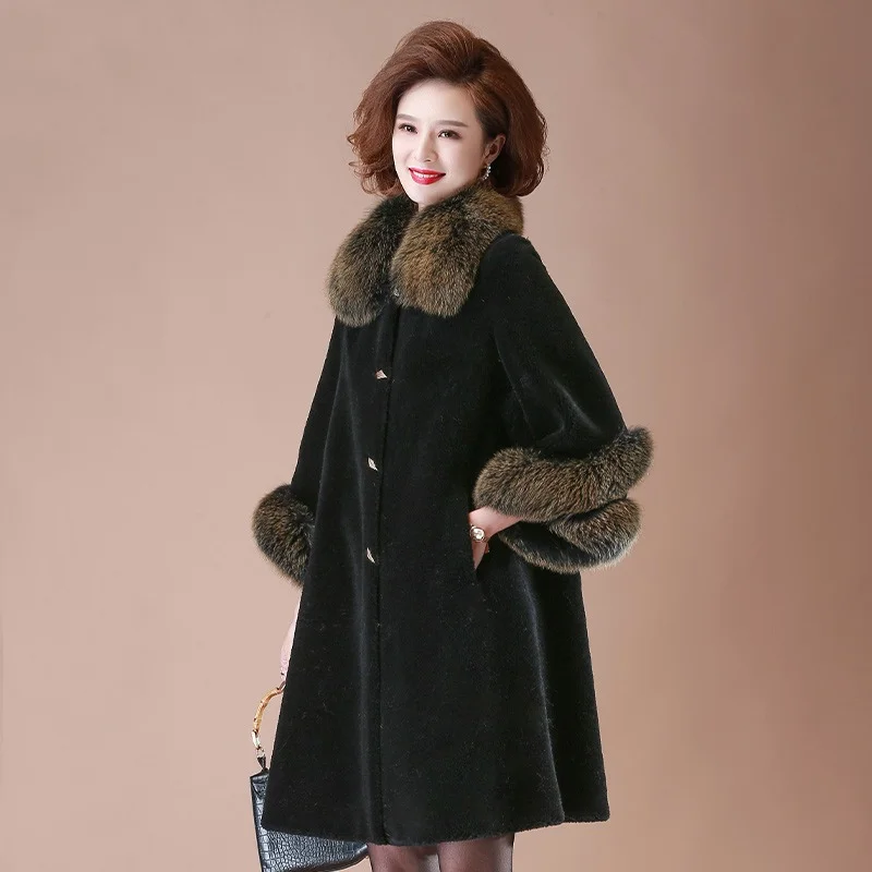 Mother Winter Coat Noble High End Faux Fur Jacket Winter Women Thicken Warm Overcoat Long Elegant For Fur Collor Parkas Outwear