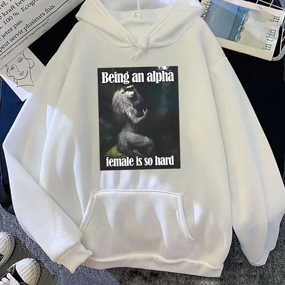 كونها أنثى ألفا صعب جدا مضحك الذئب ميمي هوديس الرجال النساء ريترو موضة Harajuku المتضخم البلوز مضحك الشارع الشهير