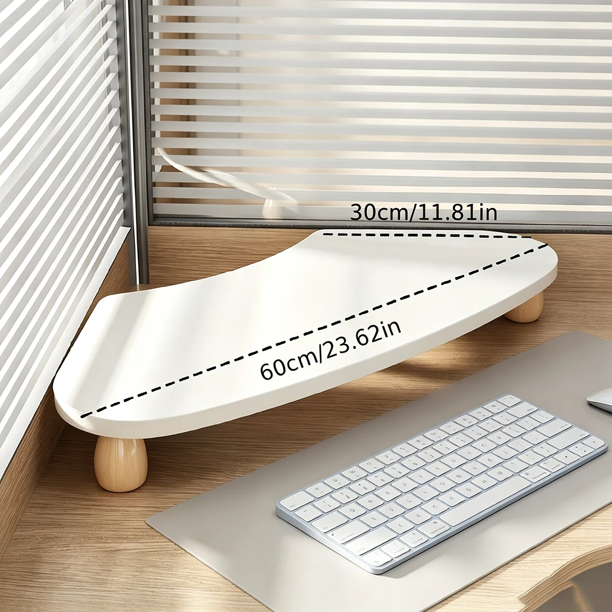 Corner Desk Monitor Riser, Fan-shaped design fits desk corners perfectly to save desktop space, ideal for office desks.