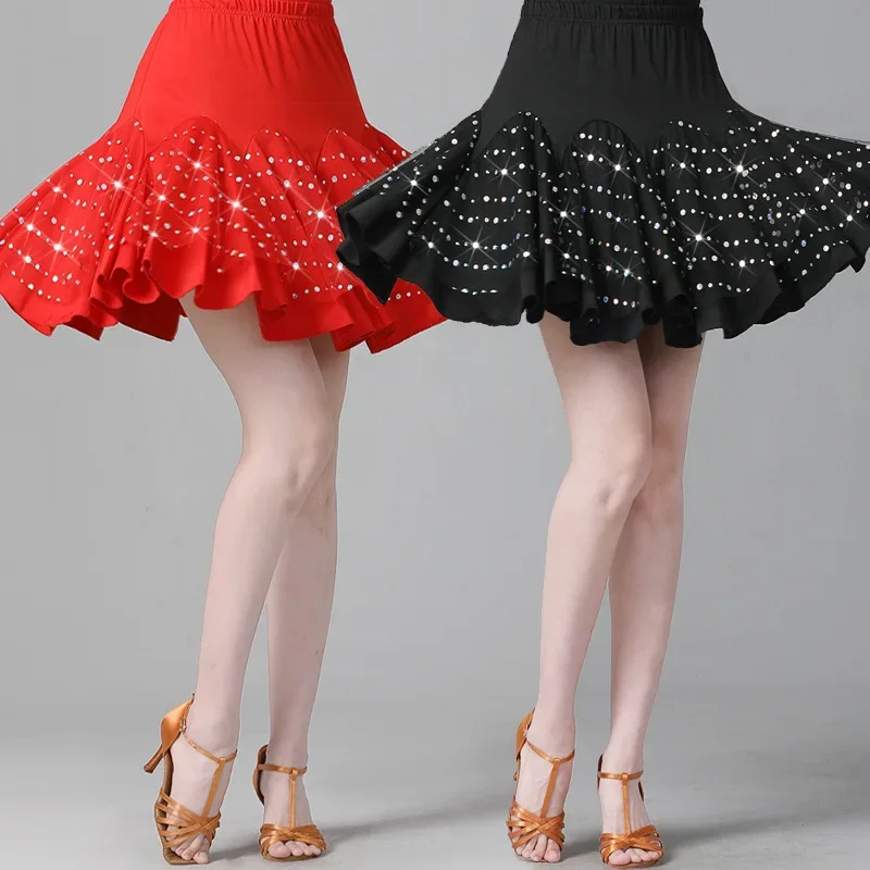 New Swing Skirt Latin Dance Skirt Women Dance Practice Clothes Square Dance Sequins Short Skirt New Ballroom Women Competition