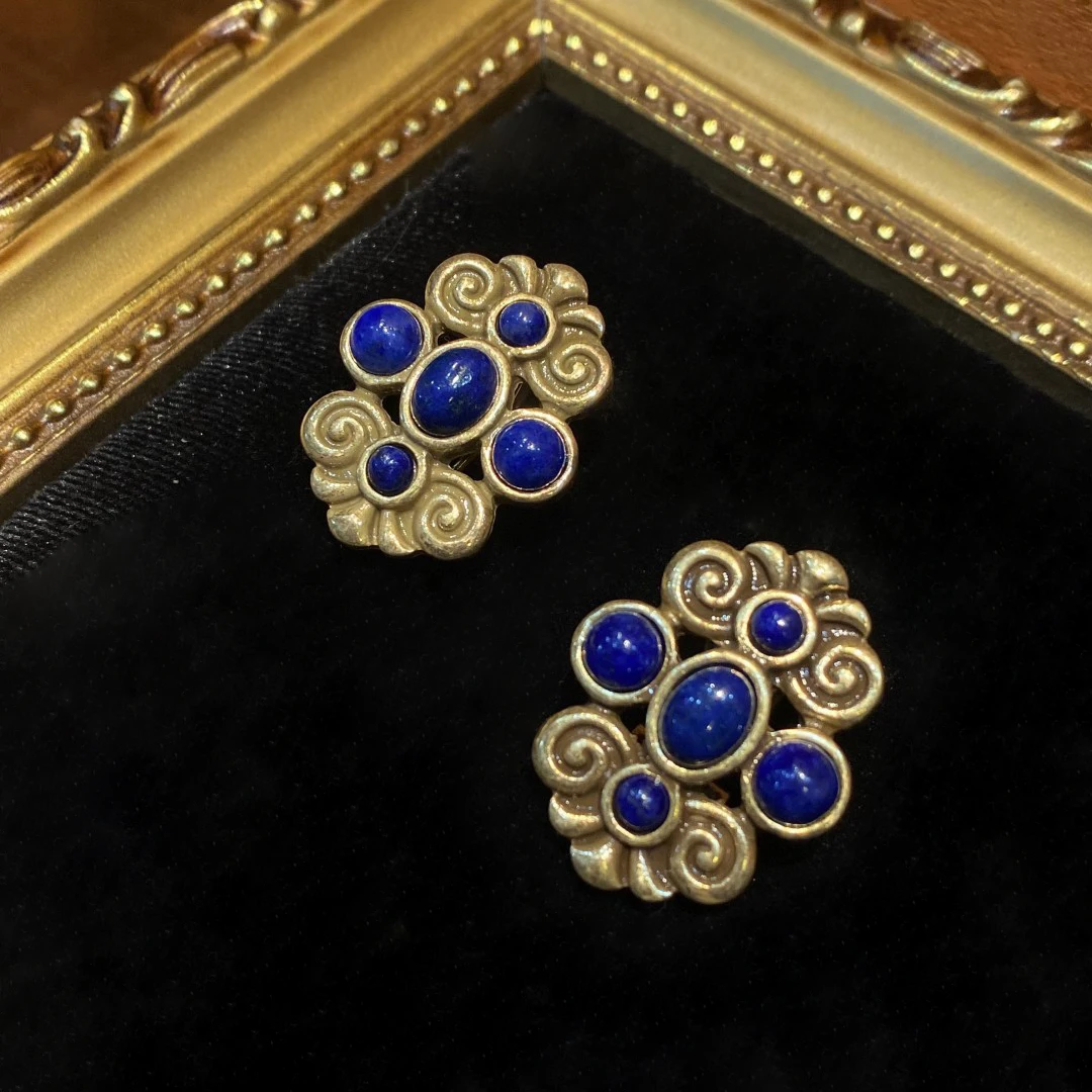 

Medium copper 18K vintage gold with blue lapis lazuli stud earrings for women jewlry whosale