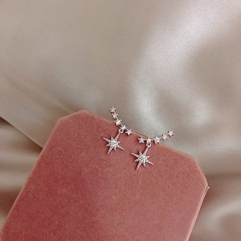 925 Pure Silver Stud Earrings Fashionable Exquisite Elegant Design Star Shape Luxury Glamour Korean Style Earrings for Women