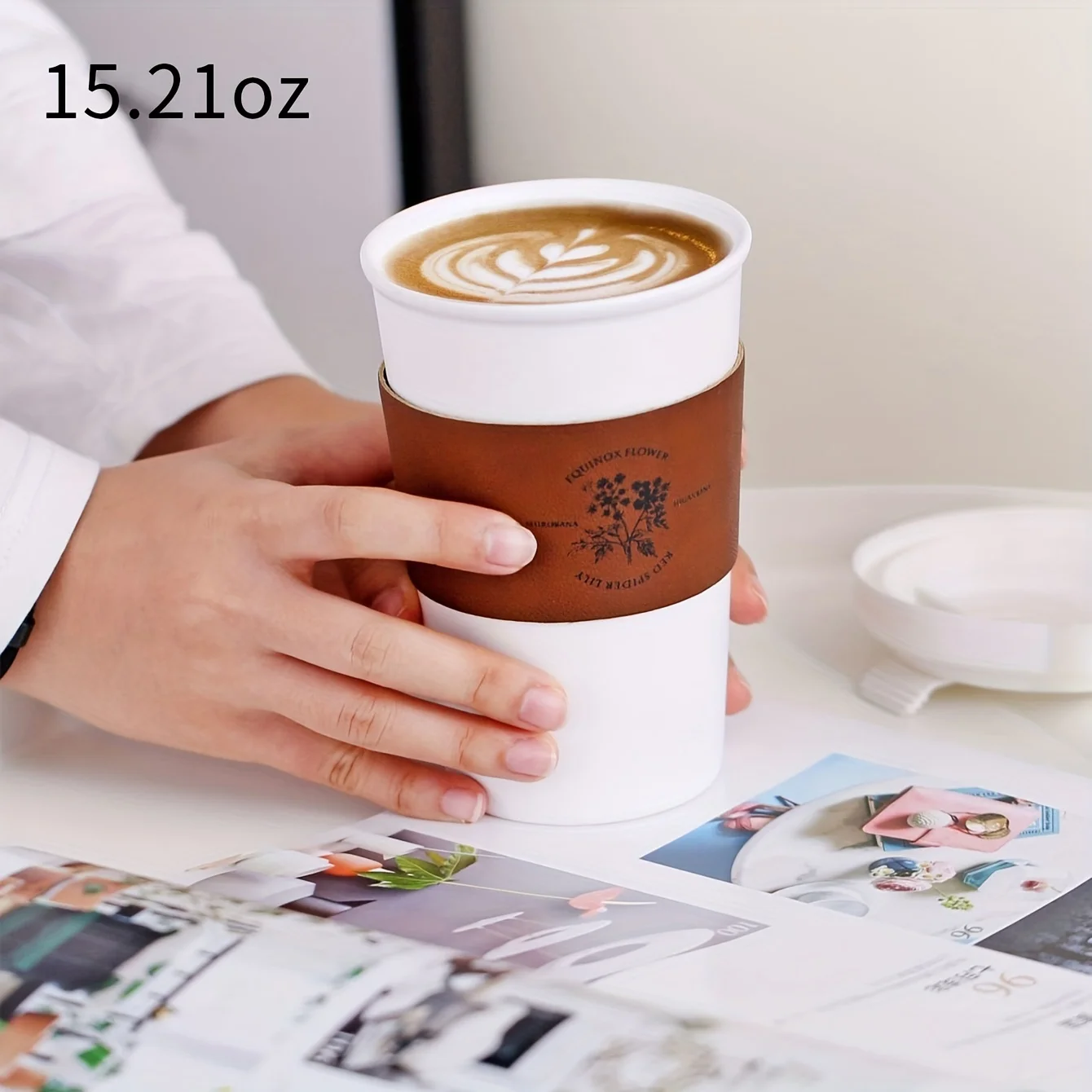 Ceramic heat insulation anti-scald coffee mug, PU sleeve to-go cup, portable water cup