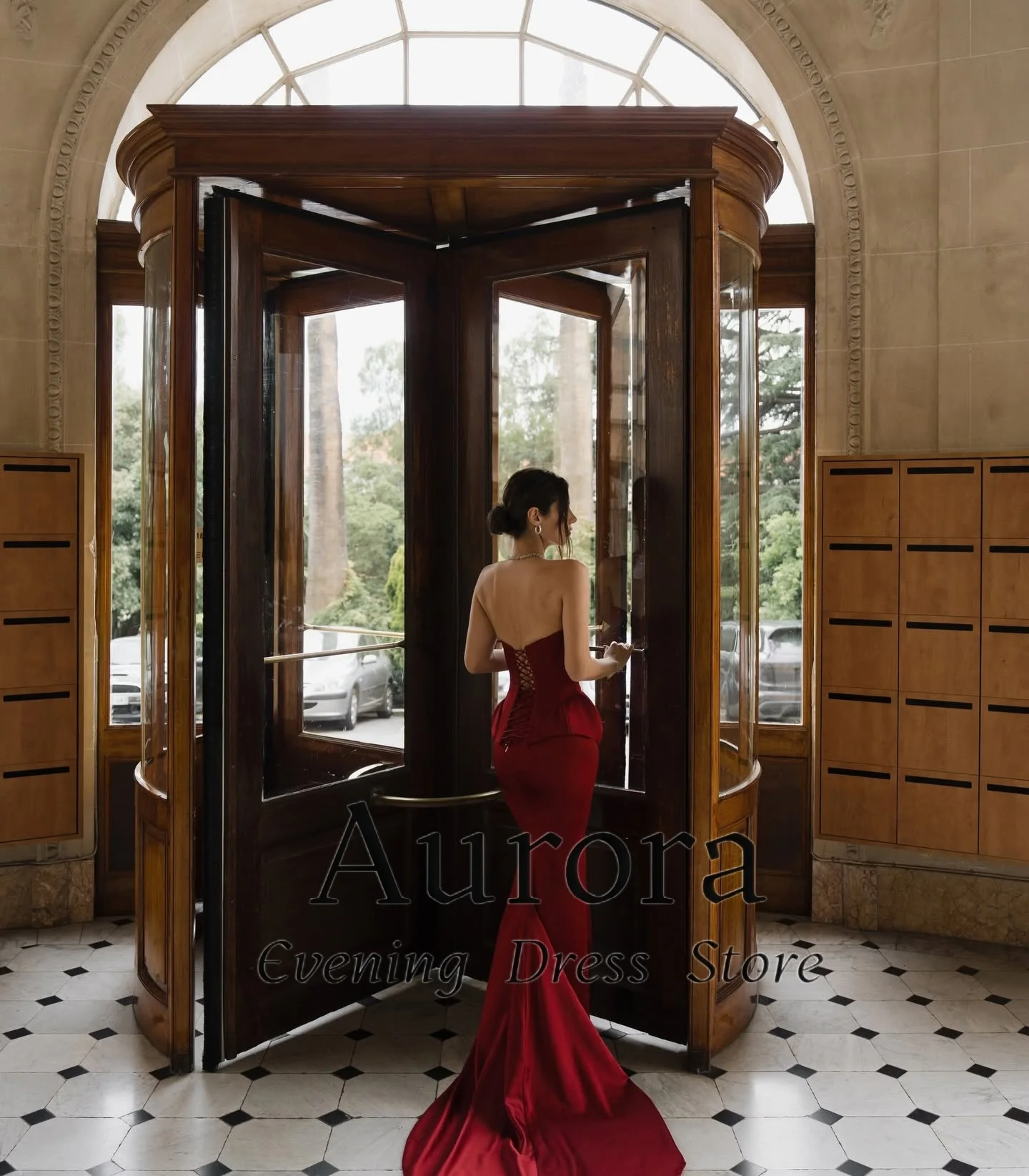 Aurora Vintage Stylish Sweetheart Burgundy Satin Mermaid Corset Train Formal Evening Gown Dress Elegant Newشارون سعيد Customized