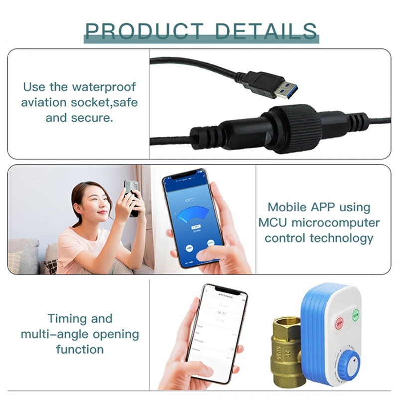 AB42-Tuya Wifi Water Valve Shutoff Controller For Alexa Google Assistant Smart Remote Control Ball Valve DN20 3/4Inch