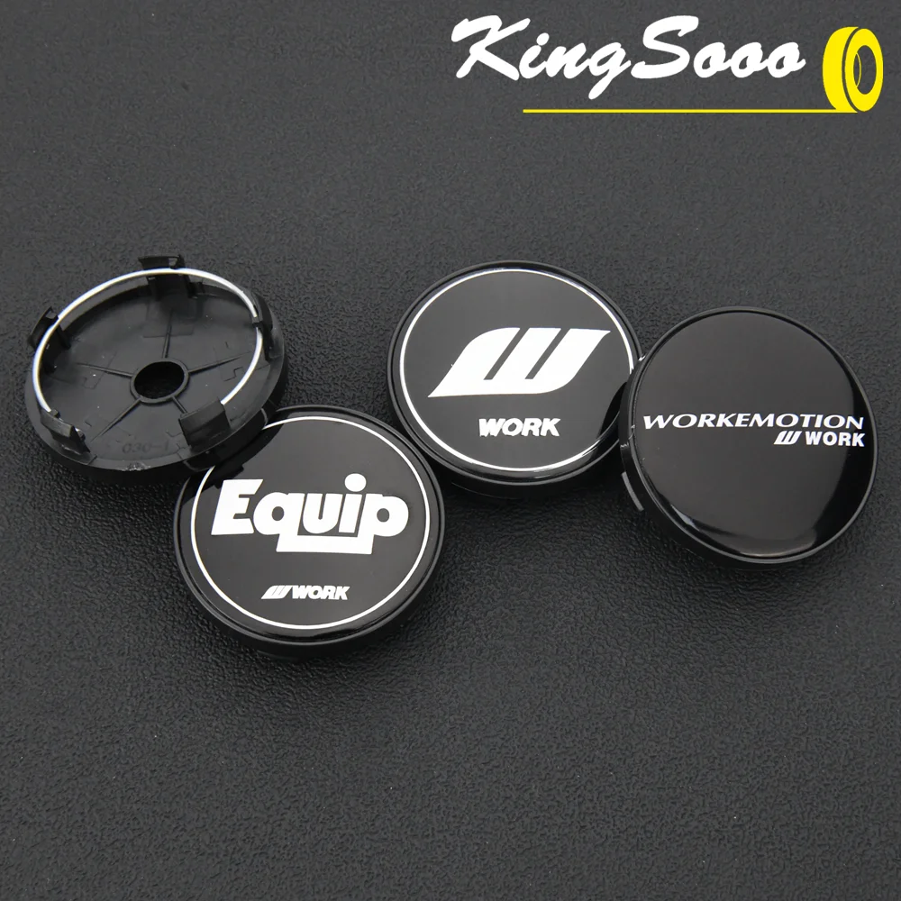 4PCS Rim Cap 60mm OD / 55mm Clip Wheel Center Cap VS WORK Emblem Sticker Wheel Cover Hub Cap Black & Silver