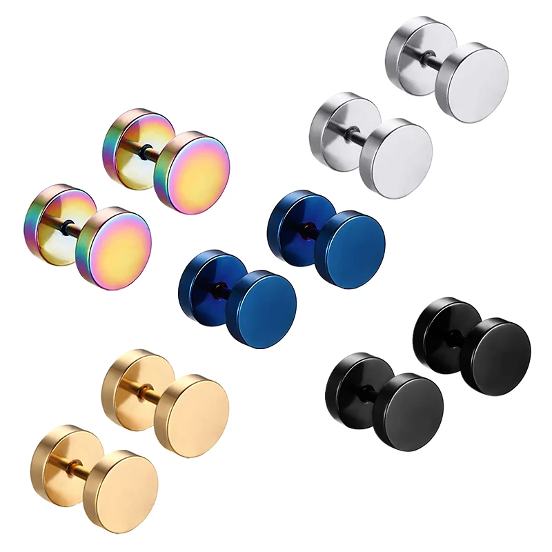 1/5 pairs Punk Stainless Steel Screw Dumbbell Gothic Stud Earrings For Women Men Street pop Hip Hop Rock Hypoallergenic Earrings