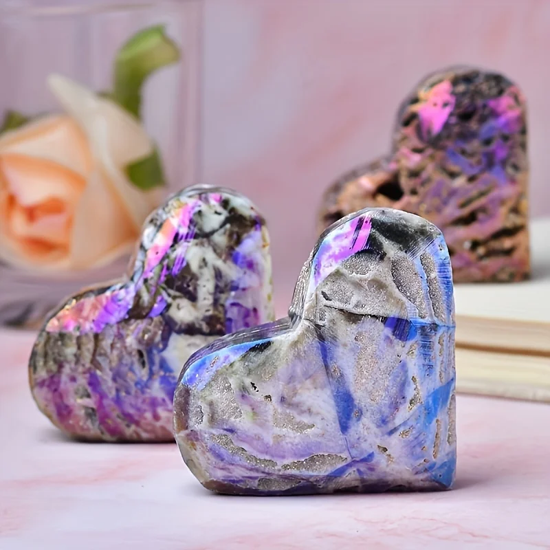 1 unidad de corazón Druzy de esfalerita púrpura, Color de esfalerita chapado en corazón de esfalerita, suministros para hacer joyería diy, piedra de decoración Interior