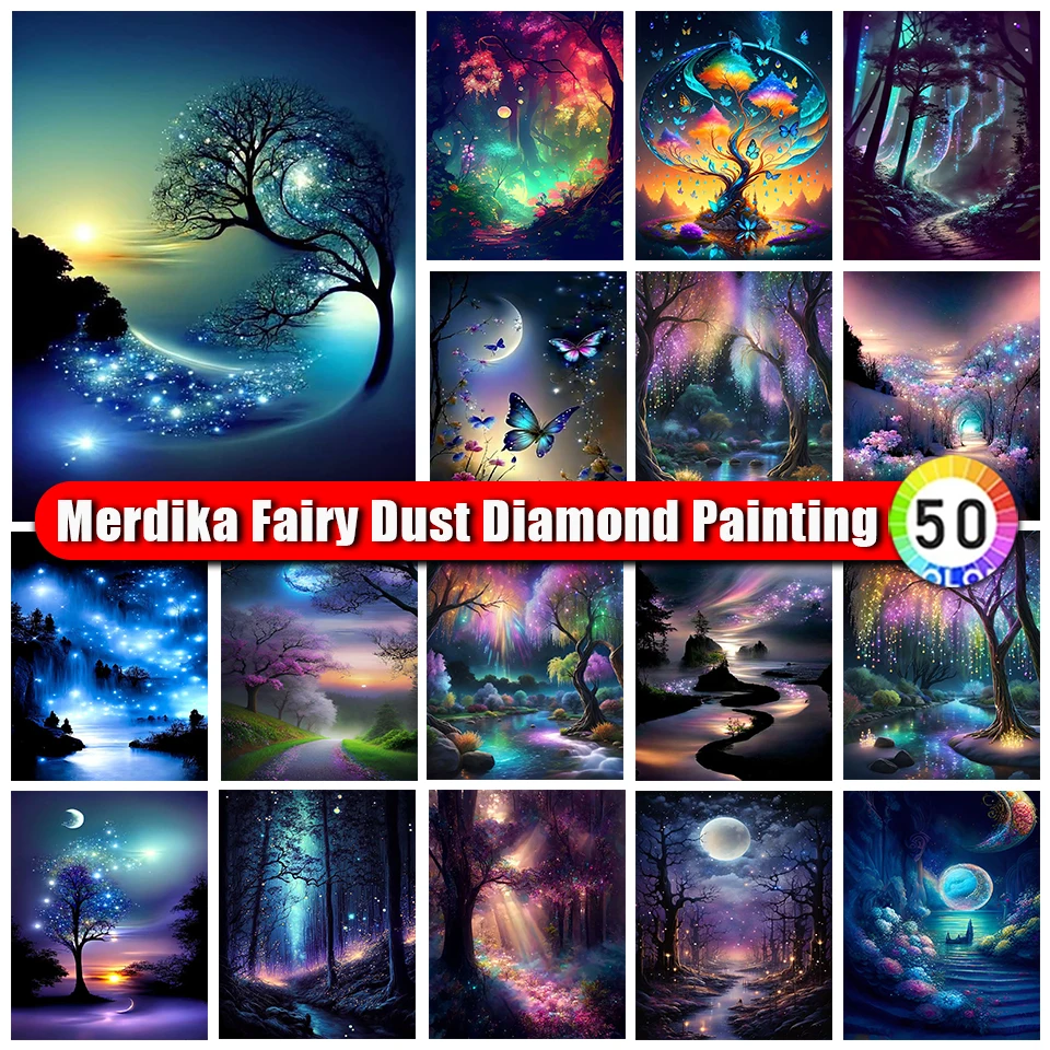 

Merdika Fairy Dust Diamond Painting Landscape Tree Mosaic Full Drill Diamond Embroidery Scenery Handmade Rhinestones Picture