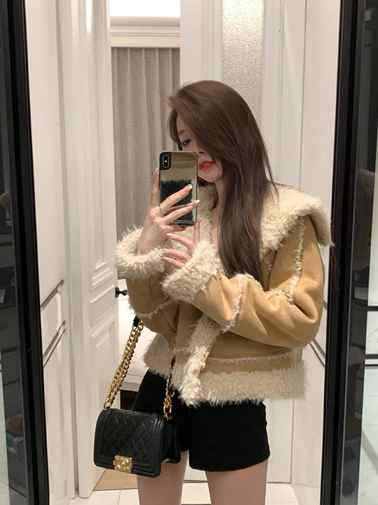 

Ele ort Lamb Fur Jaet Women's Name Lady High-End Suede Velvet Fur 2023 Autumn Winter New Sle Inteated Leather And...