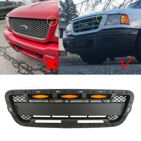Front Grille With LED Lights Racing Grill Amber Lights Fits For 2001 2002 2003 Ford Ranger Grill 8 best sales ranger 2001 - №8