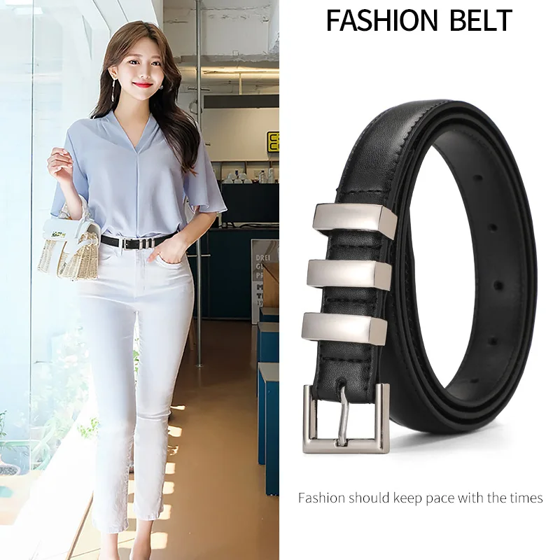 Classic Retro Women's Belt Buckle Casual and Versatile Leather Thin Belt Fashionable and Personalized Matching with Skirt Belt