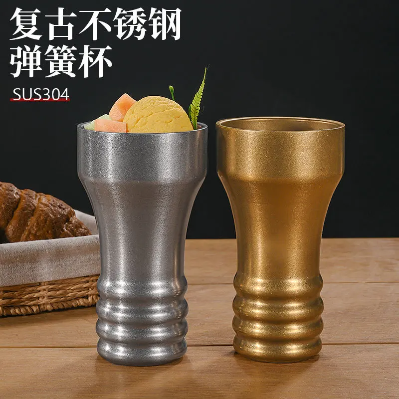 

2Pcs retro 304 stainless steel water cup, large-capacity beer commercial double-layer beverage cup, juice cup, cold drink