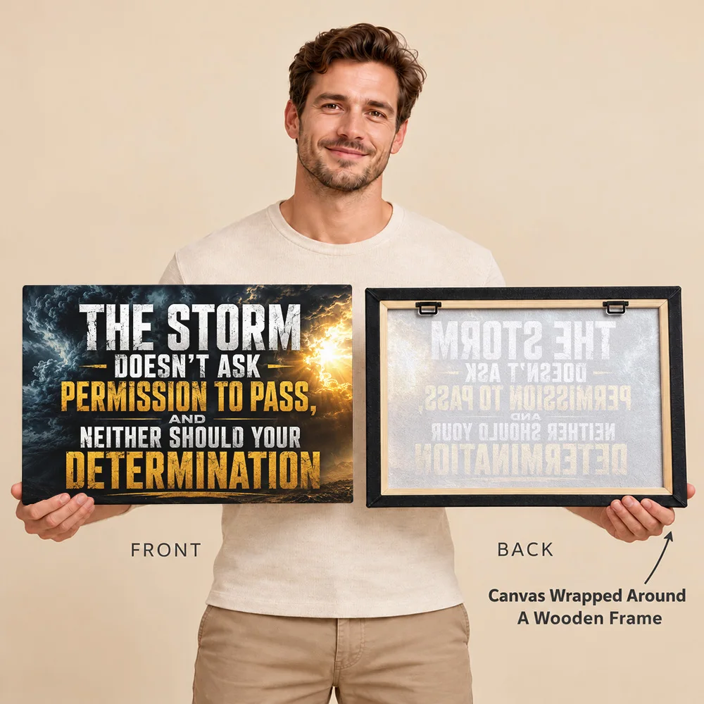 Storm Determination Quote Wood Framed Canvas Poster Customized Photo, Bold Inspirational Typography Wall Art For Home Office