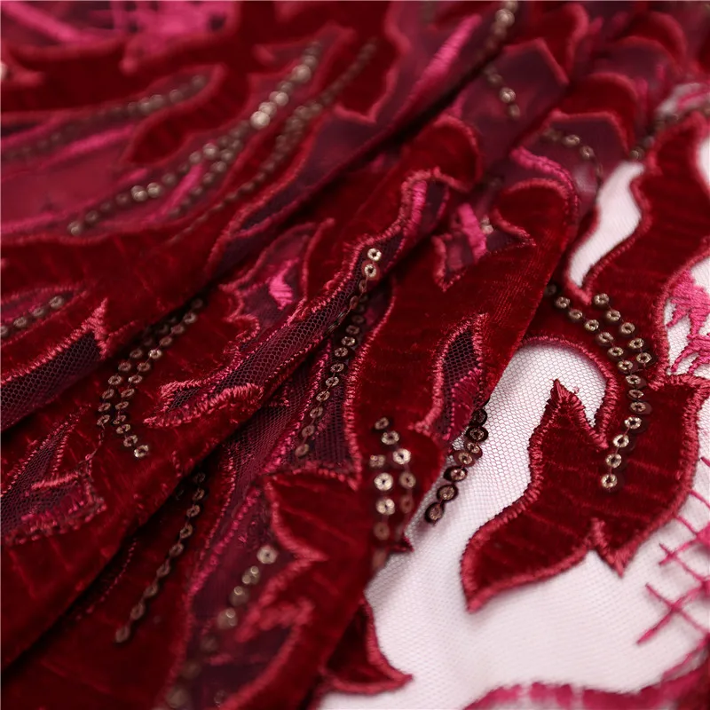 African French Velvet Fabric Sequined High Quality 2022 Nigerian Stylish Embroidery Lace Fabrics Dress Material For Party