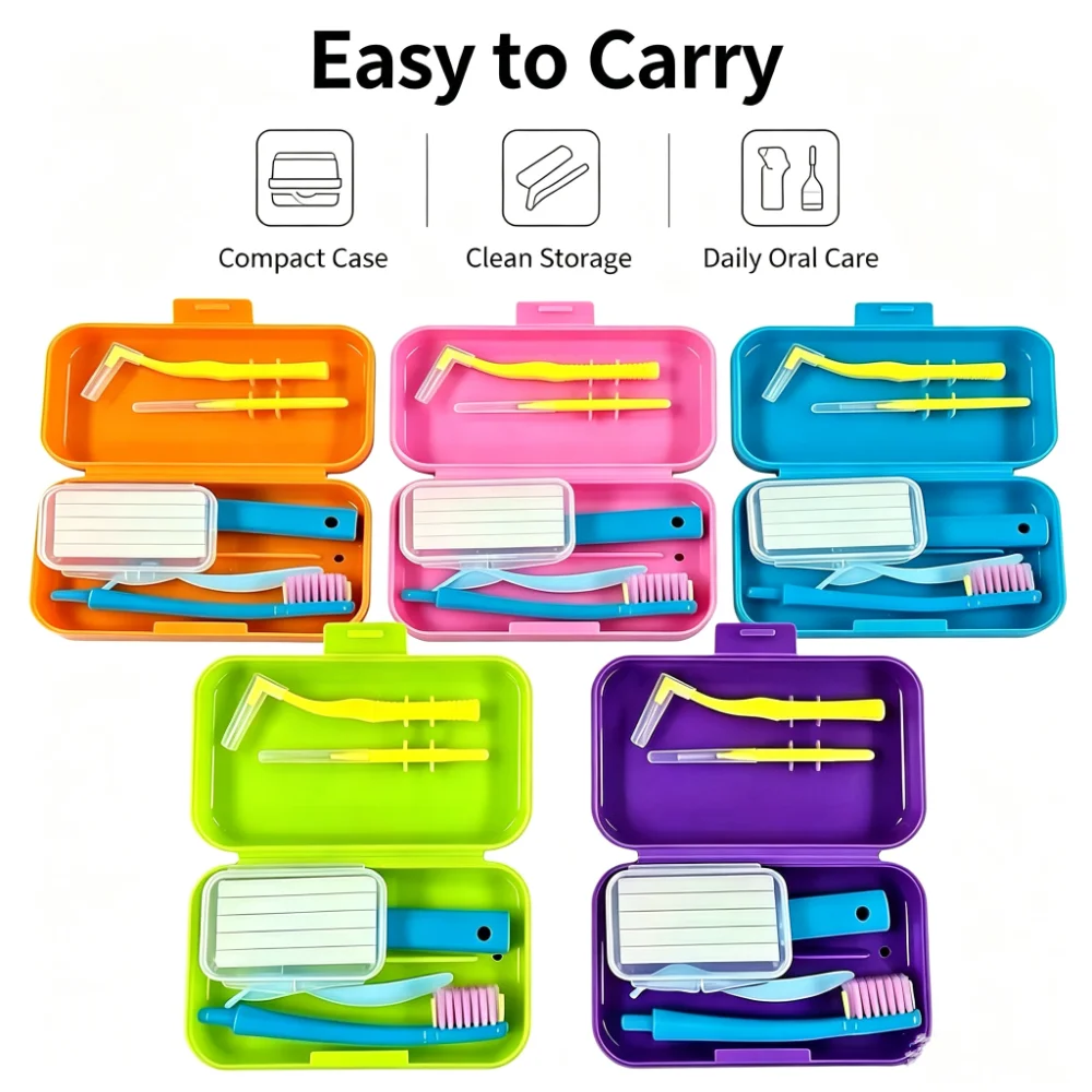Dental Portable Oral Cleaning Kits With Folding Toothbrush Interdental Brush Dentistry Wax Outdoor Travel Orthodontic Care Tools