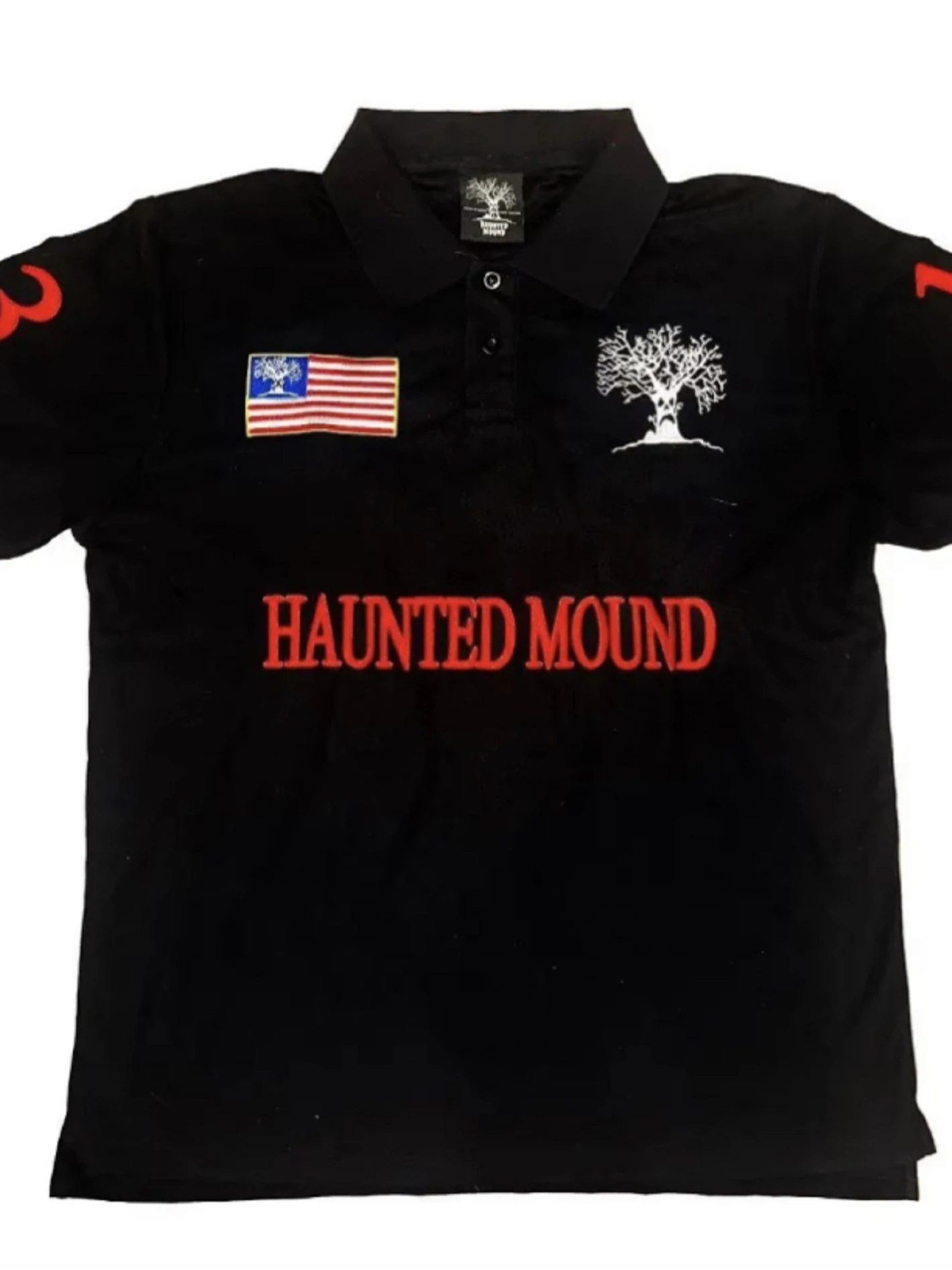 Teen Two Buttons Polo Shirts Sleeve Number Flag Badge Goth Horror Loose Tops Y2K Style For Daily Travel Campus Casual Looks