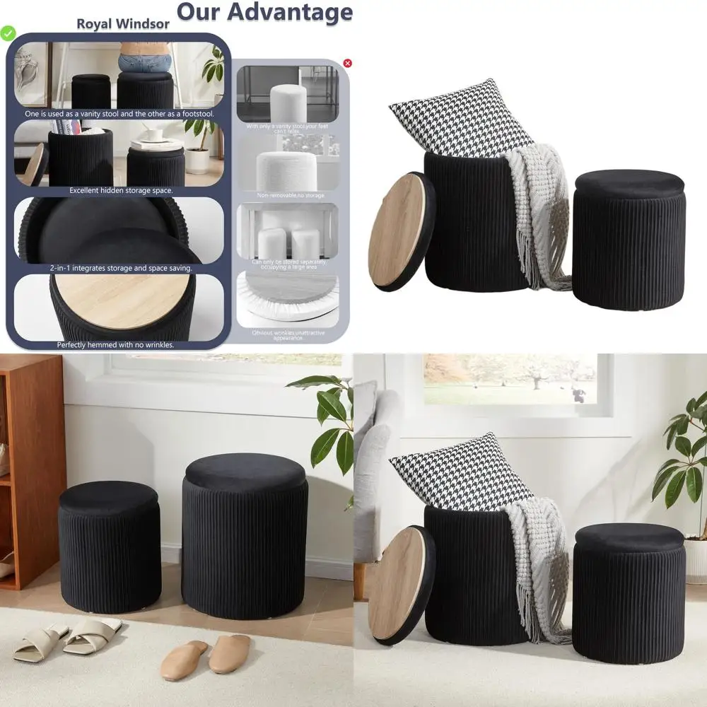 

Комплект из 2 пуфов-трансформеров с отсеком для хранения, табурет для туалетного столика с местом для хранения для спальни, кофейный столик-пуф, маленький бархатный пуфик для гостиной, B