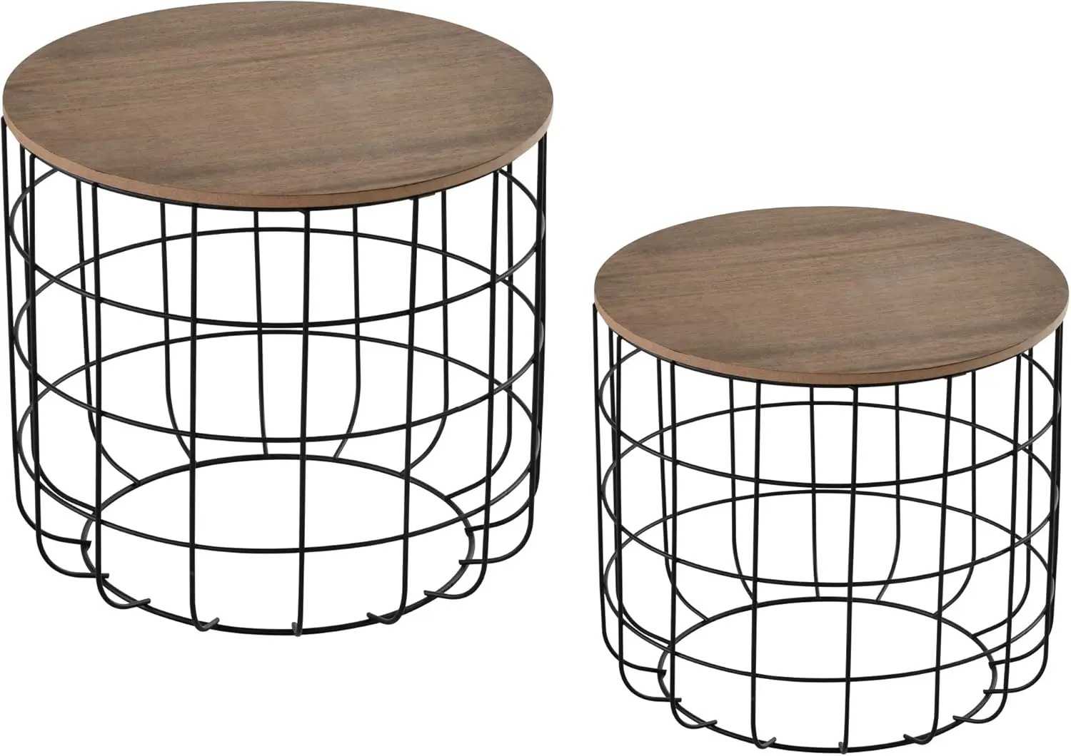 

Round Coffee Table Set of 2, Industrial End Tables with Extra Space for Living Room, Brown and Black Tea table Couch table